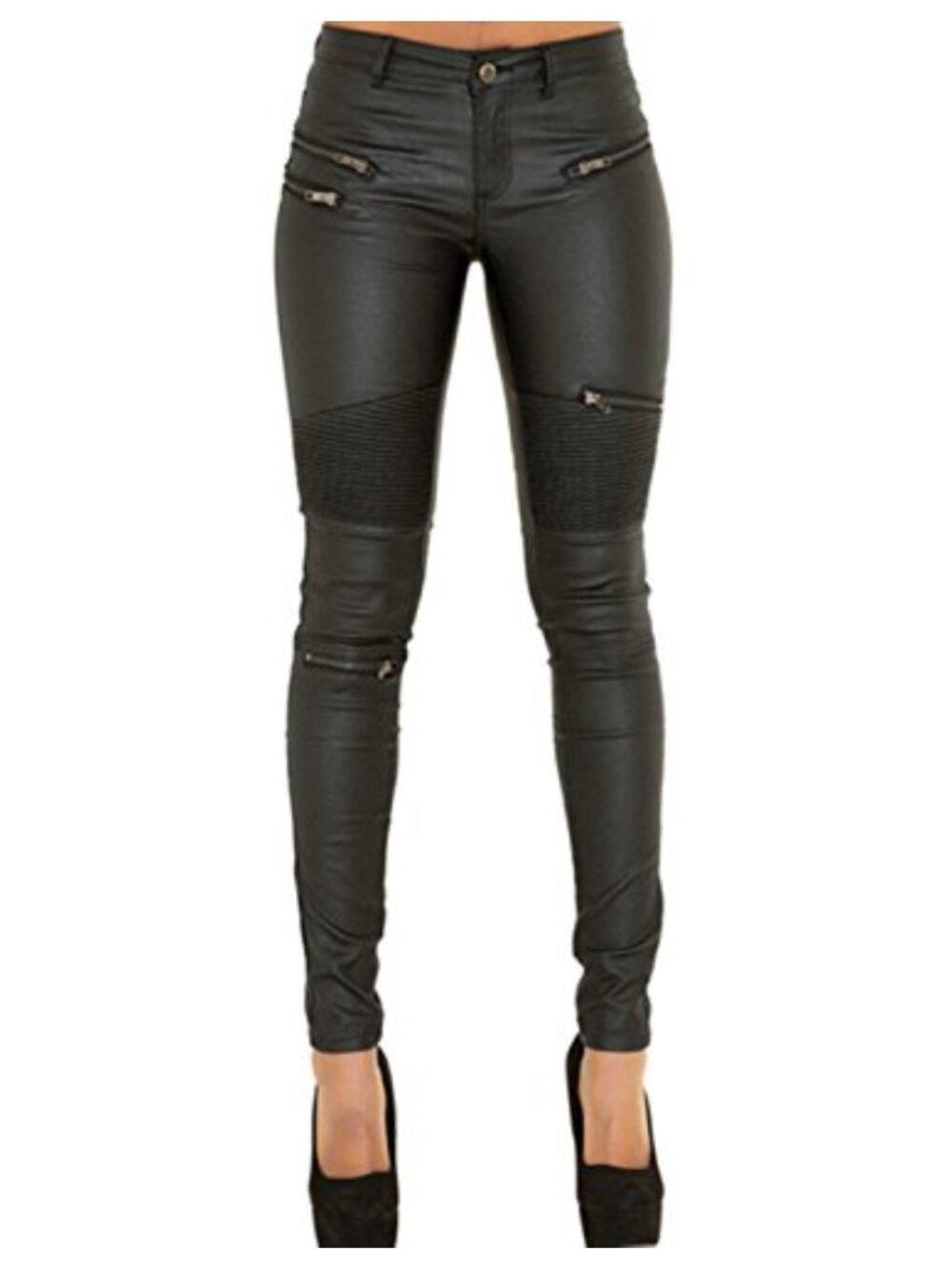 Faux Leather Slim Fit Biker Pants Zip Fly Mid Rise Skinny